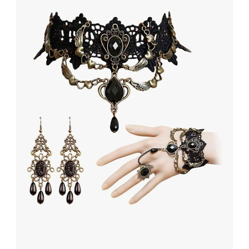 Goth Black Lace Choker Set